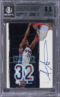 2003-04 UD "Exquisite Collection" Number Piece Autographs #AS Amare Stoudemire Signed Game Used Patch Card (#32/32) - BGS NM-MT+ 8.5/BGS 10